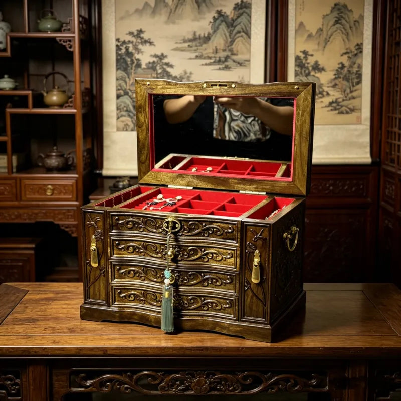 Sunken Golden Phoebe Ebony Jewelry Box – Luxury Chinese Wooden Organizer