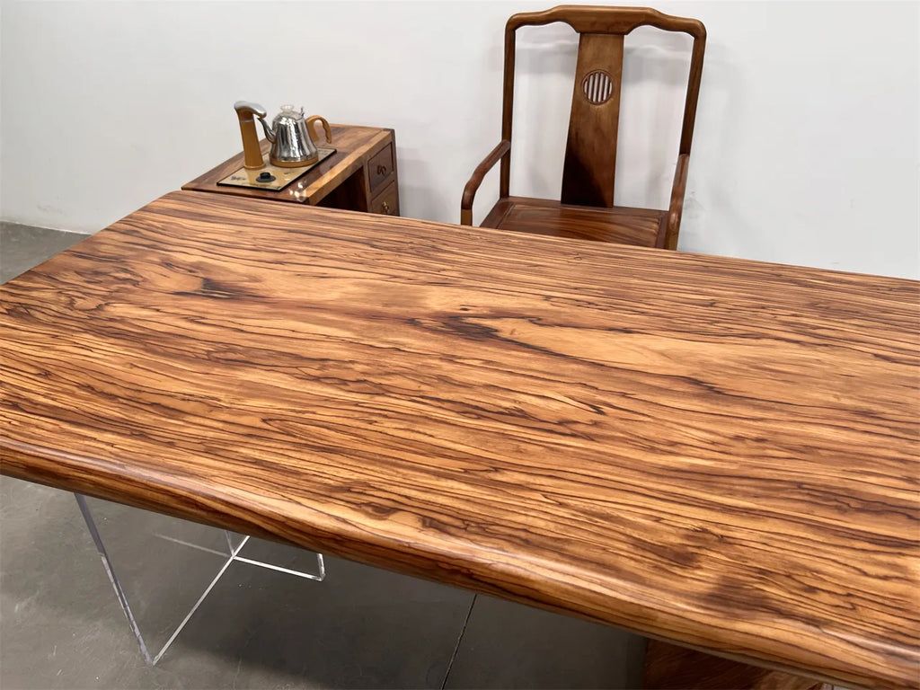 Artisan Crafted Premium Zebrawood Dining Table - Modern Natural Edge Solid Wood Executive Desk