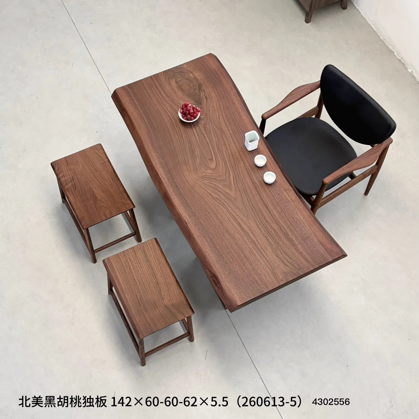 Black Walnut Solid Wood Slab Dining Table 142*60-60-62*5.5