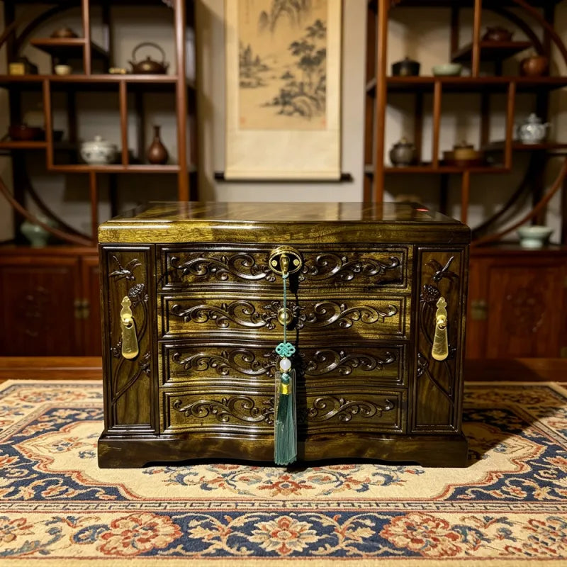 Sunken Golden Phoebe Ebony Jewelry Box – Luxury Chinese Wooden Organizer