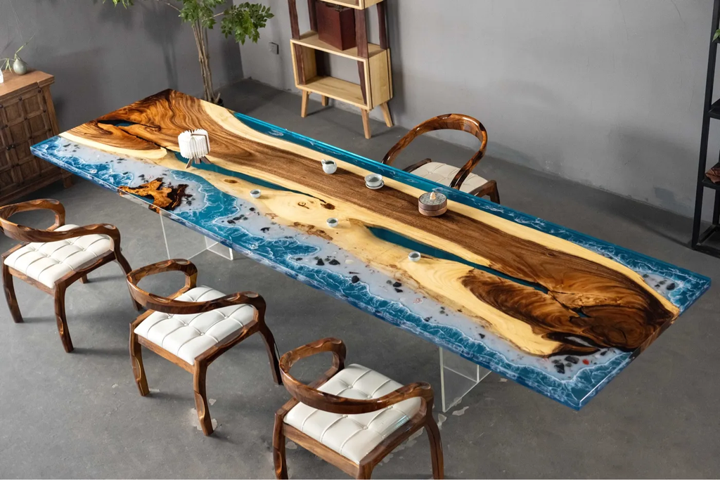 Luxury Walnut Wood & Ocean Resin River Dining Table - 400cm Extra Large Conference Table for Home & Office