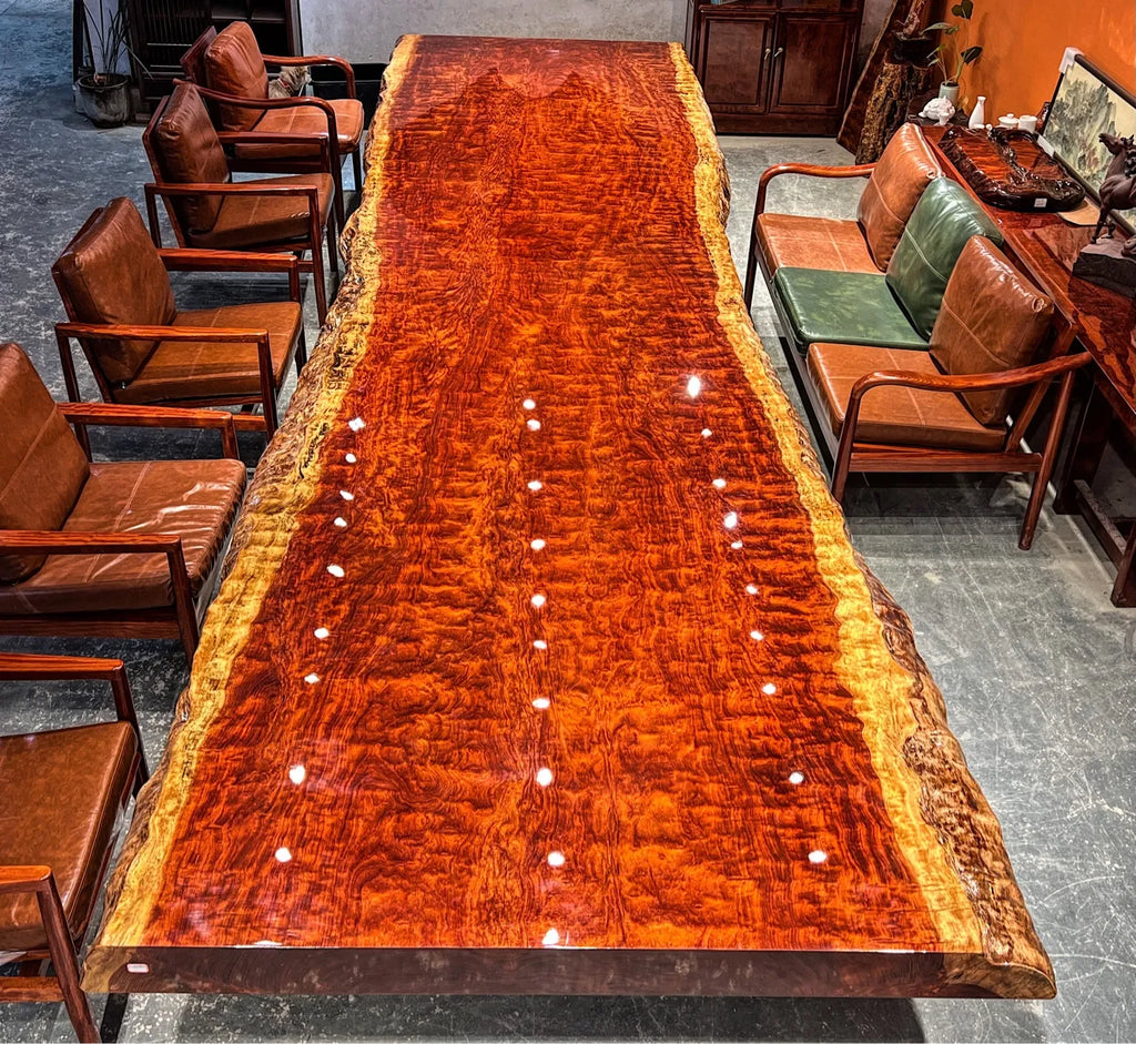 Statement Monumental Figured Bubinga Live Edge Conference Table Slab - Premium African Rosewood (Top Only)