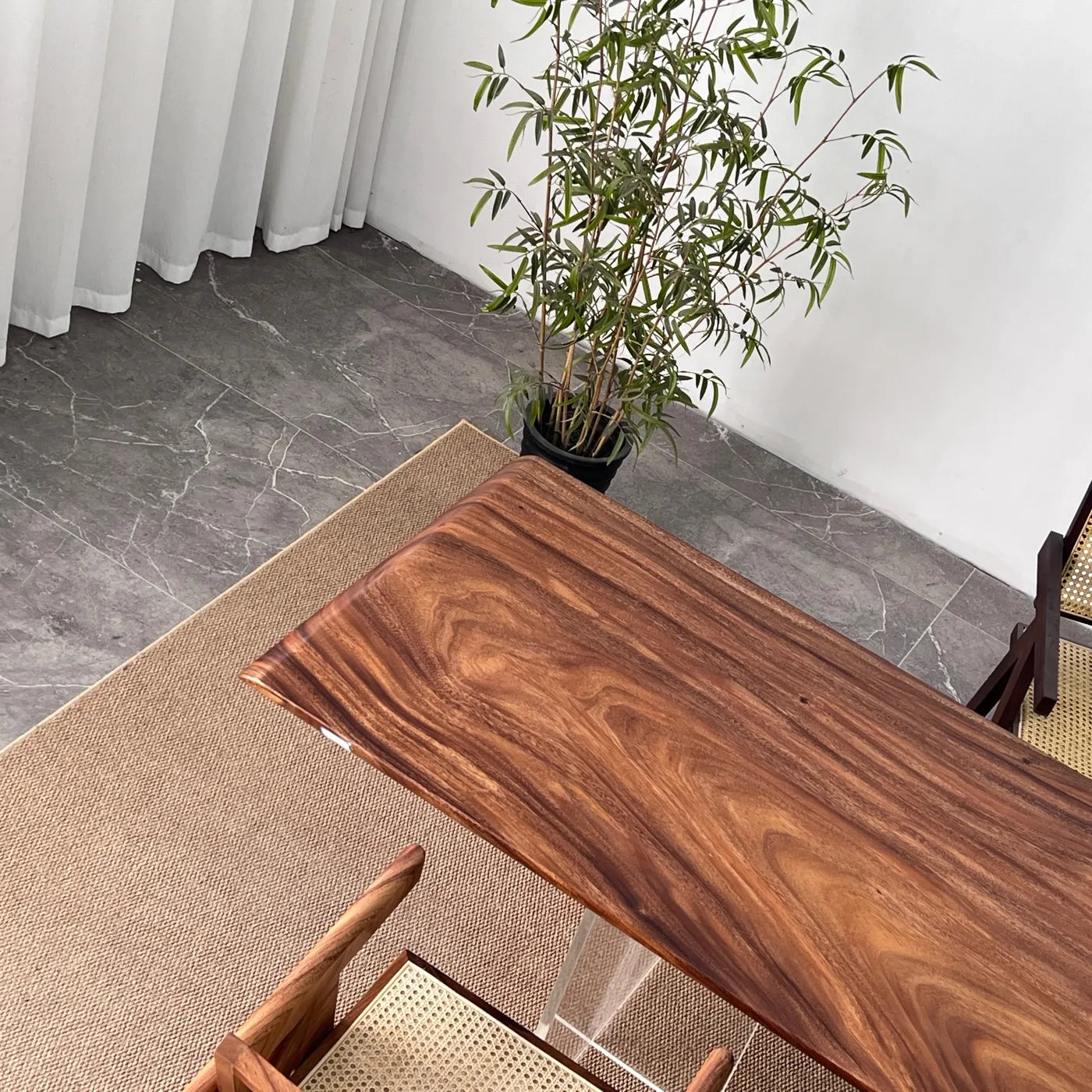South American Walnut Live Edge Solid Wood Slab Dining Table – 235cm | Free Stainless Steel Base