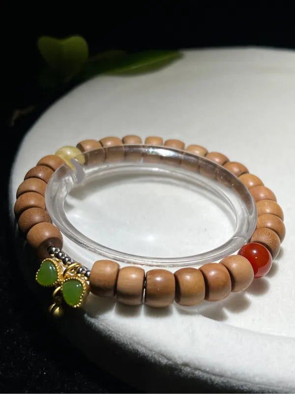Natural Old Mountain Sandalwood Old Type Bucket Bead Single Circle Hand String for Men and Women Sandalwood Wooden Transport Bead Antique Play Bracelet