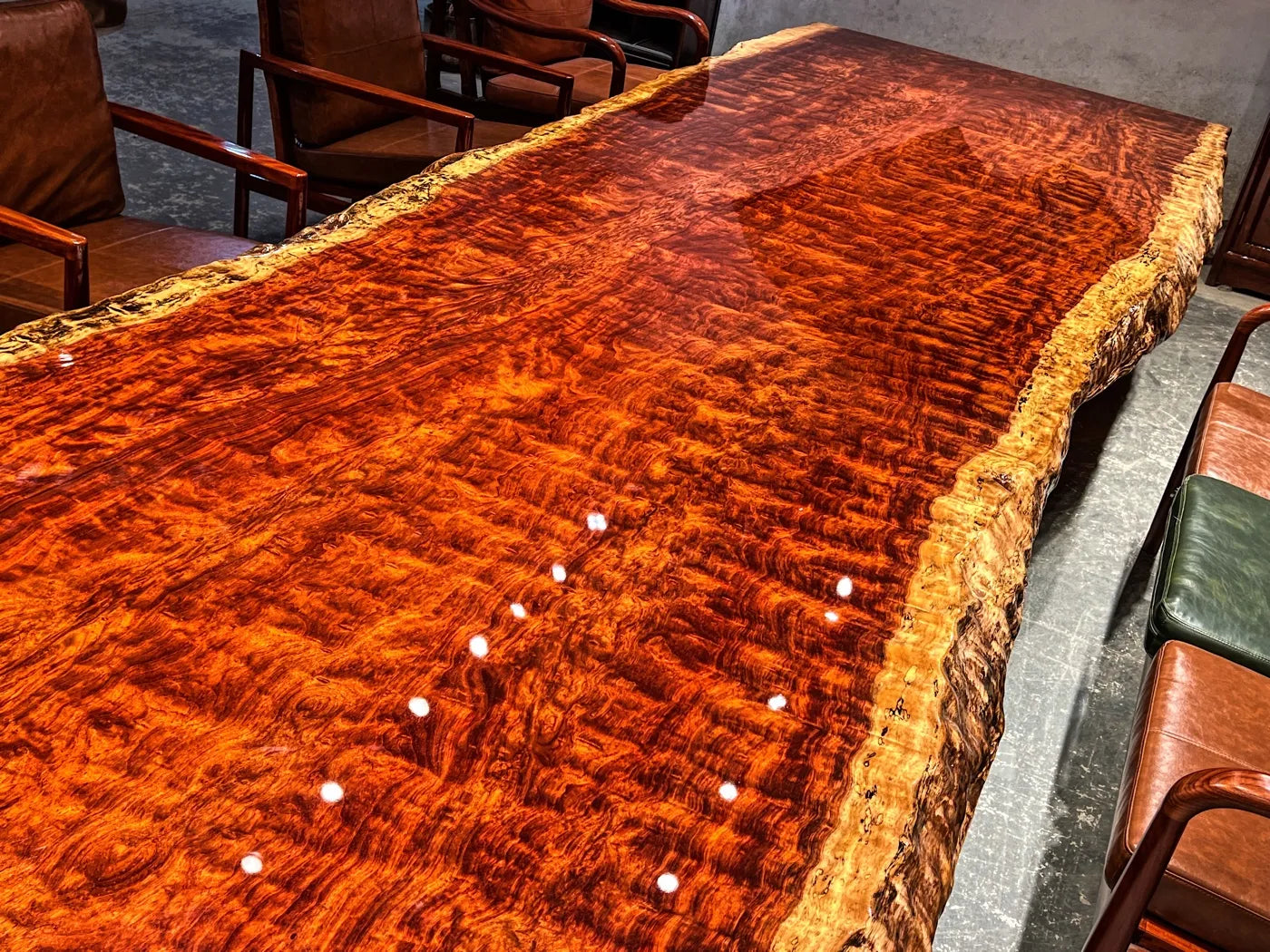 Statement Monumental Figured Bubinga Live Edge Conference Table Slab - Premium African Rosewood (Top Only)