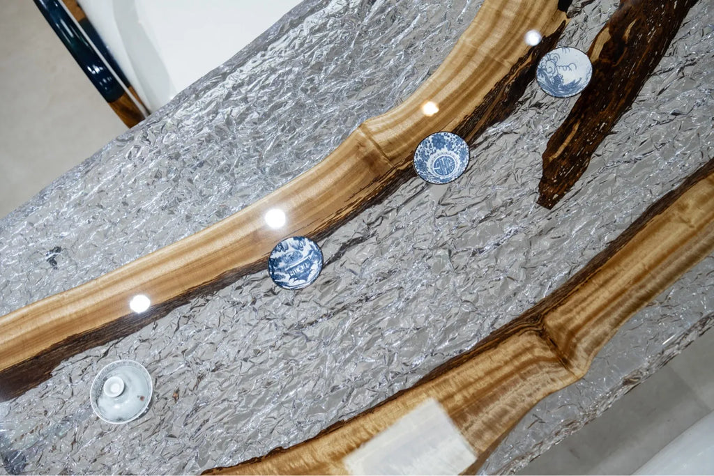 Epoxy Resin Dining Table | Crystal Clear River Table Top/Epoxy Resin River Table Wooden Tea Table Oak Solid Wood Large Panel Table Ebony Tea Table Mahogany Walnut Wood