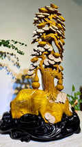 Hand-Carved Golden Silk Nanmu Fortune Tree — Large Luxury Prosperity Sculpture 54×28×82cm