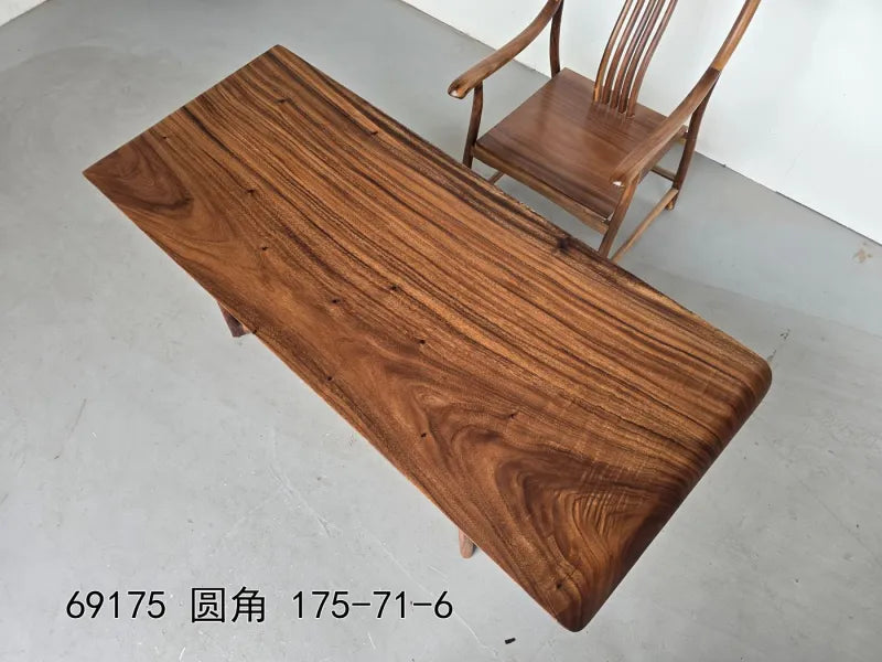 South American Walnut Live Slab Dining Table Top – 175x71cm | Rounded Edges | Stainless Steel Legs Included
