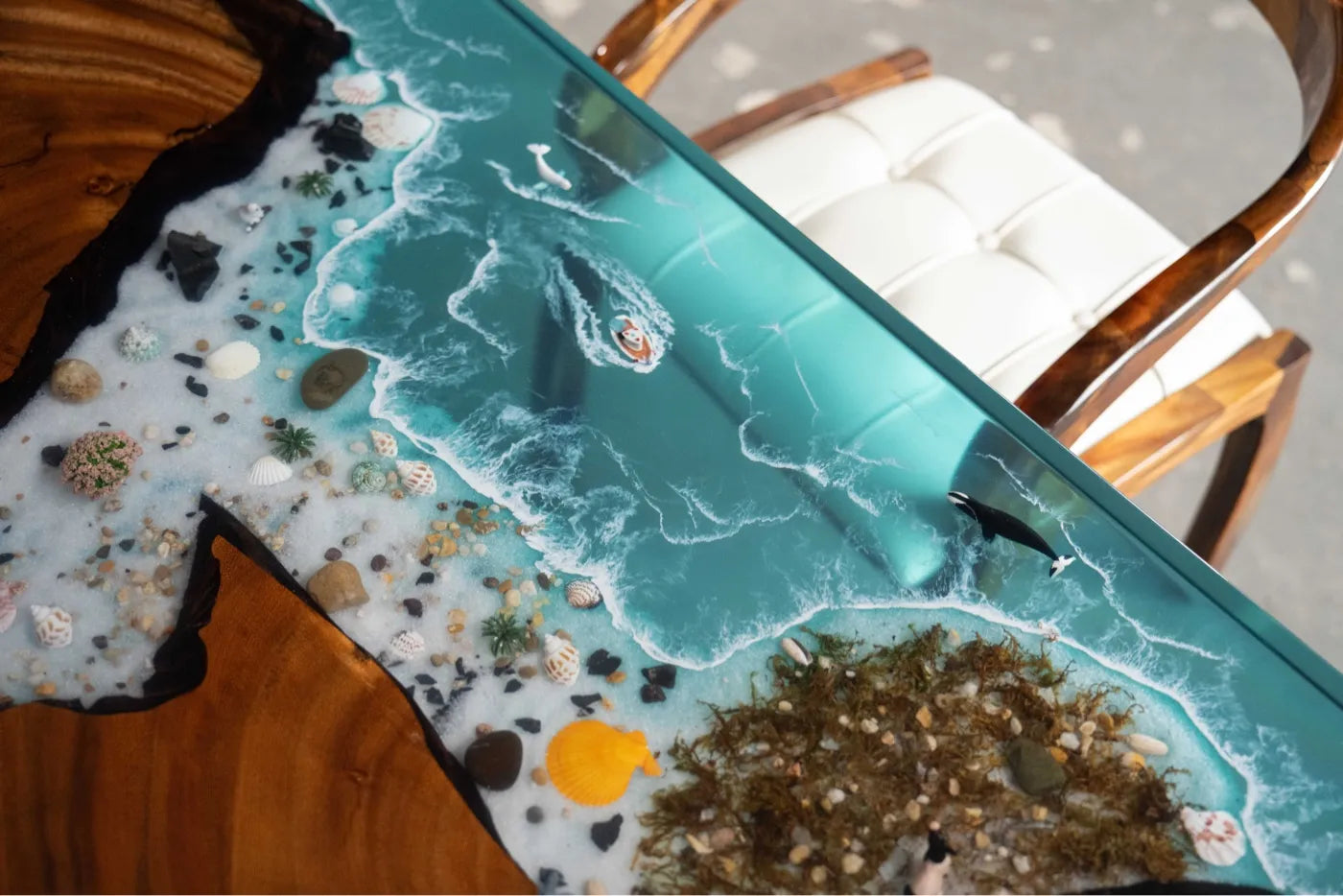 180cm Walnut Epoxy River Table | Blue Ocean Wave Resin Office Desk & 4-6 Seater Dining Table
