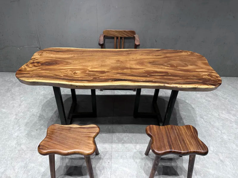 South American Walnut Solid Wood Large Board Tea Table Workbench Office Desk Original Wood Living Room Large Dining Table Surface Rainwood 1.8m