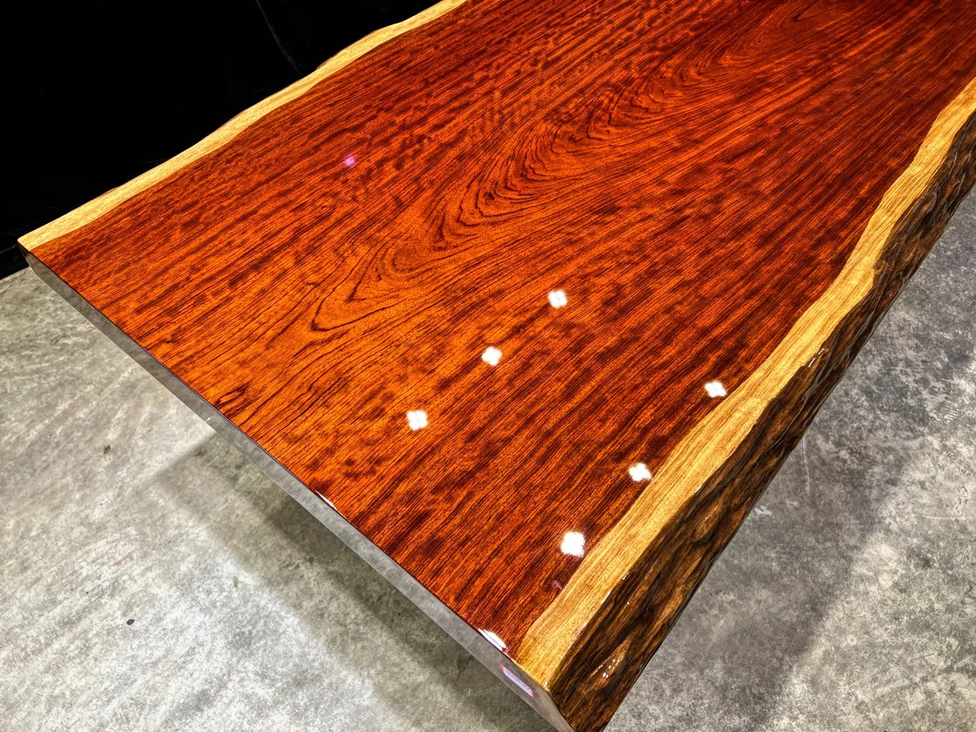 Bubinga Live Edge Solid Wood Slab Dining Table – 218cm | Free Stainless Steel Base