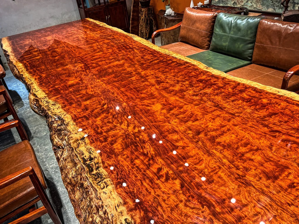 Statement Monumental Figured Bubinga Live Edge Conference Table Slab - Premium African Rosewood (Top Only)