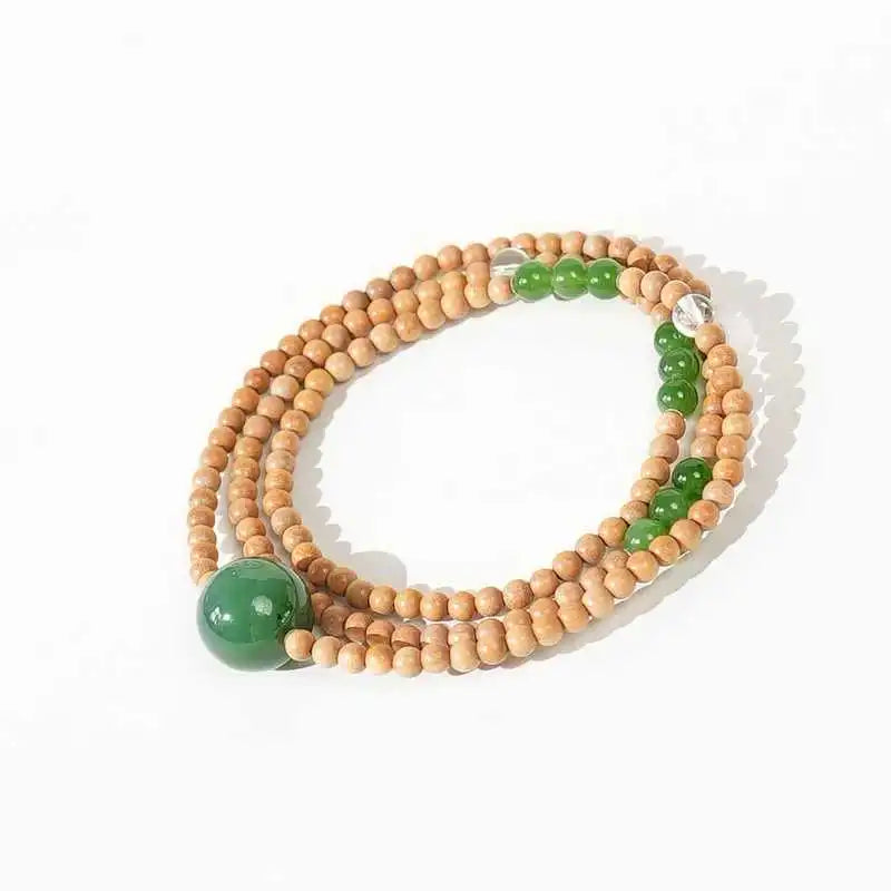 【Original】India Old Mountain Sandalwood Multi-Wrap Bracelet | Hetian Jade & White Crystal 0.4cm
