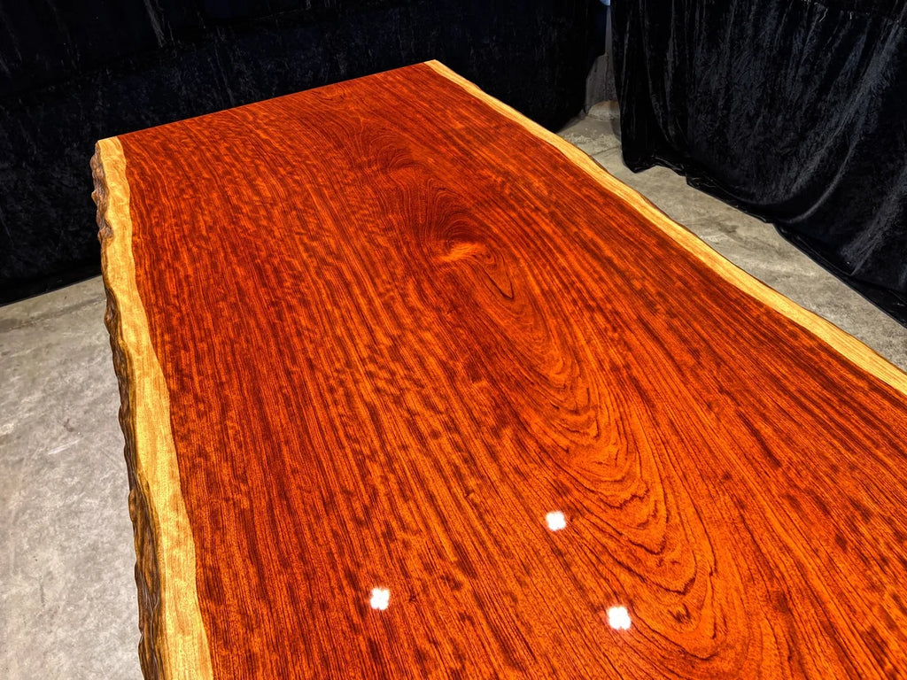 Bubinga Live Edge Solid Wood Slab Dining Table – 218cm | Free Stainless Steel Base