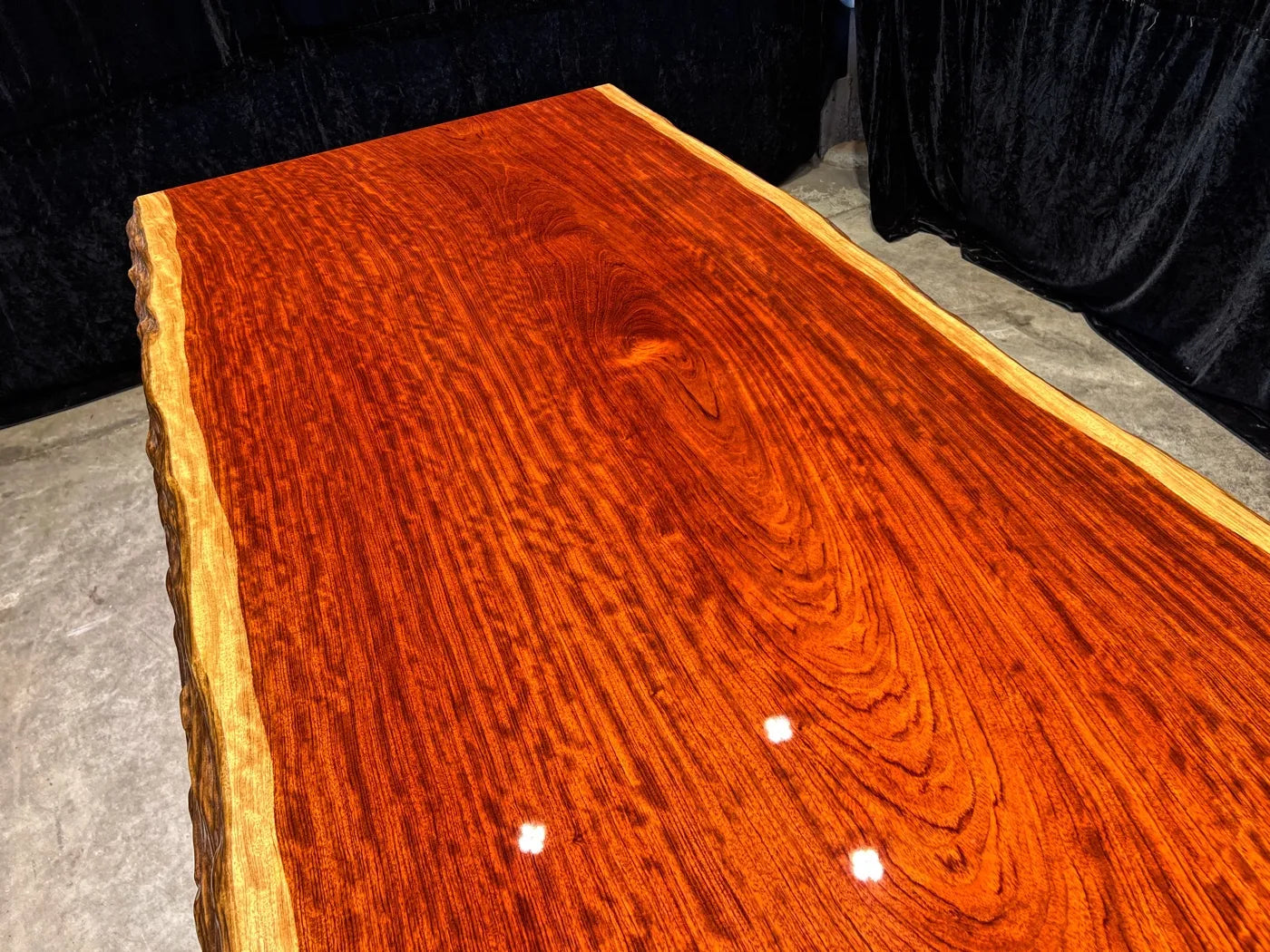 Bubinga Live Edge Solid Wood Slab Dining Table – 218cm | Free Stainless Steel Base