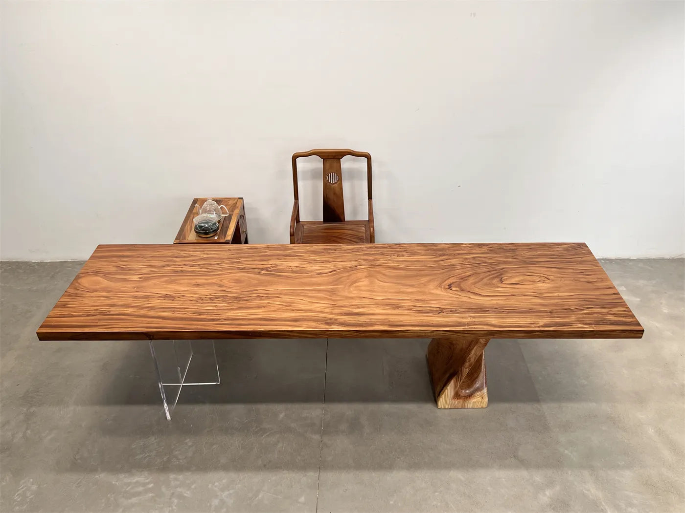 Premium Solid Wood Slab Table 313x88cm | Zebra Wood Large Dining Table, Meeting Desk & Tea Table
