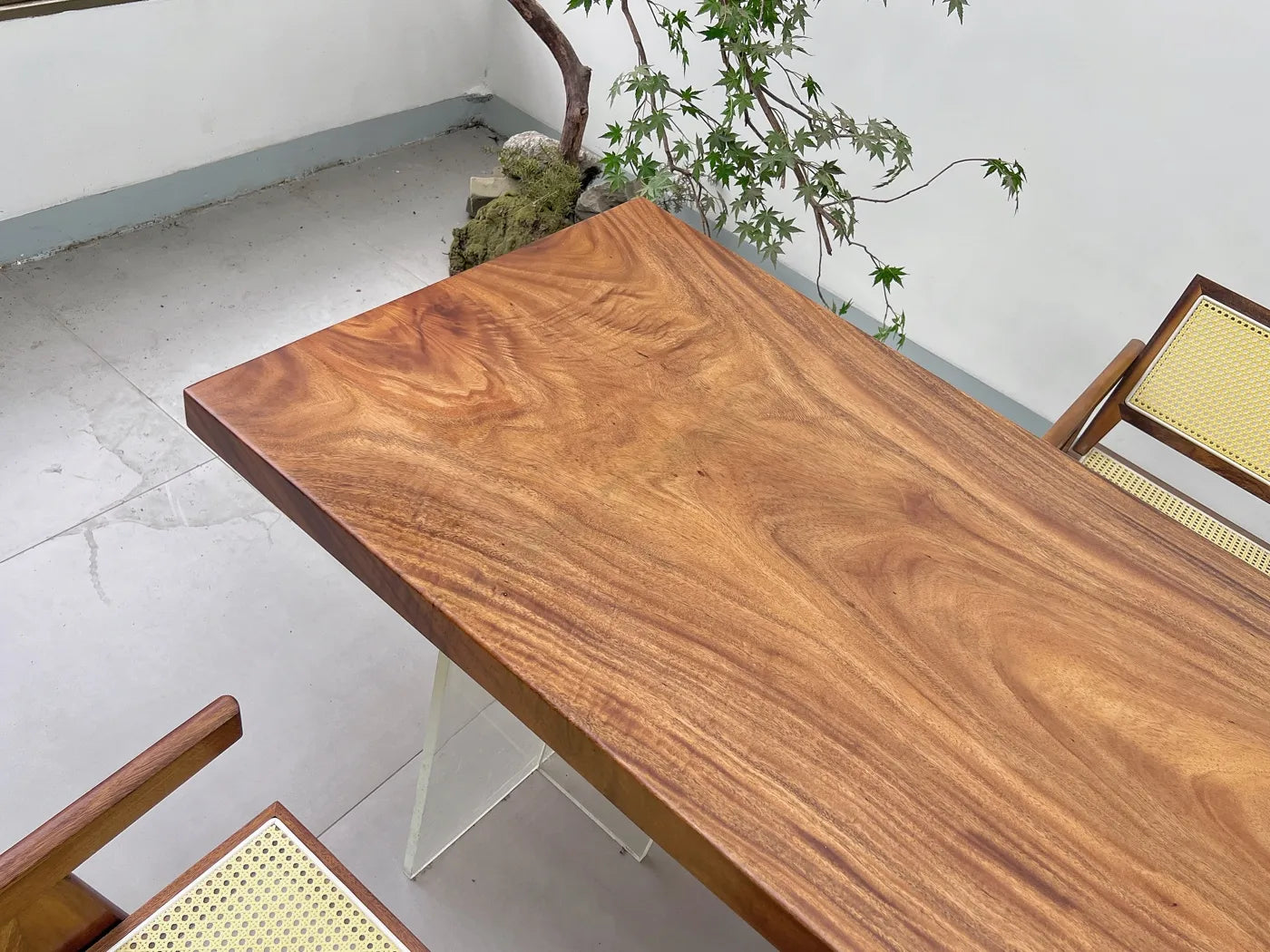 Premium Live Edge Suar Wood Dining Table | Handcrafted South American Walnut Conference Slab | Free Stainless Steel Legs Included (210x88x6cm)