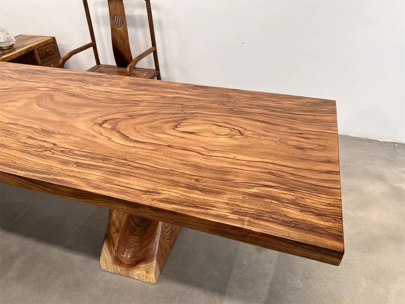 Premium Solid Wood Slab Table 313x88cm | Zebra Wood Large Dining Table, Meeting Desk & Tea Table