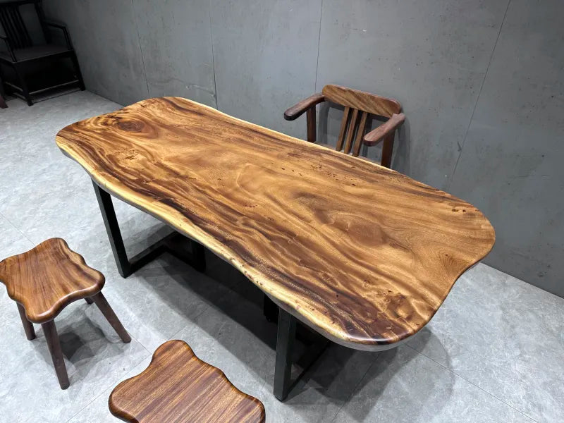 South American Walnut Solid Wood Large Board Tea Table Workbench Office Desk Original Wood Living Room Large Dining Table Surface Rainwood 1.8m