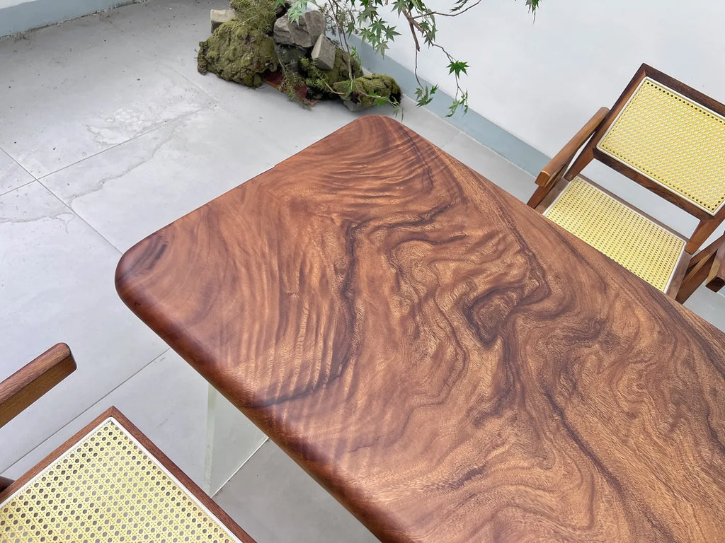 Pebble Live Edge Suar Wood Slab Table | Handcrafted South American Walnut Dining Table & Luxury Desk | Free Stainless Steel Legs Included (123x72x6cm)