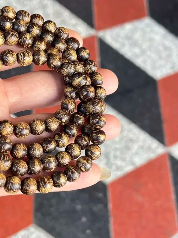 Hainan Huangqi Wild Agarwood Mala Bracelet | 108 Beads 8mm | Natural Oud Wood Prayer Beads | Free Shipping