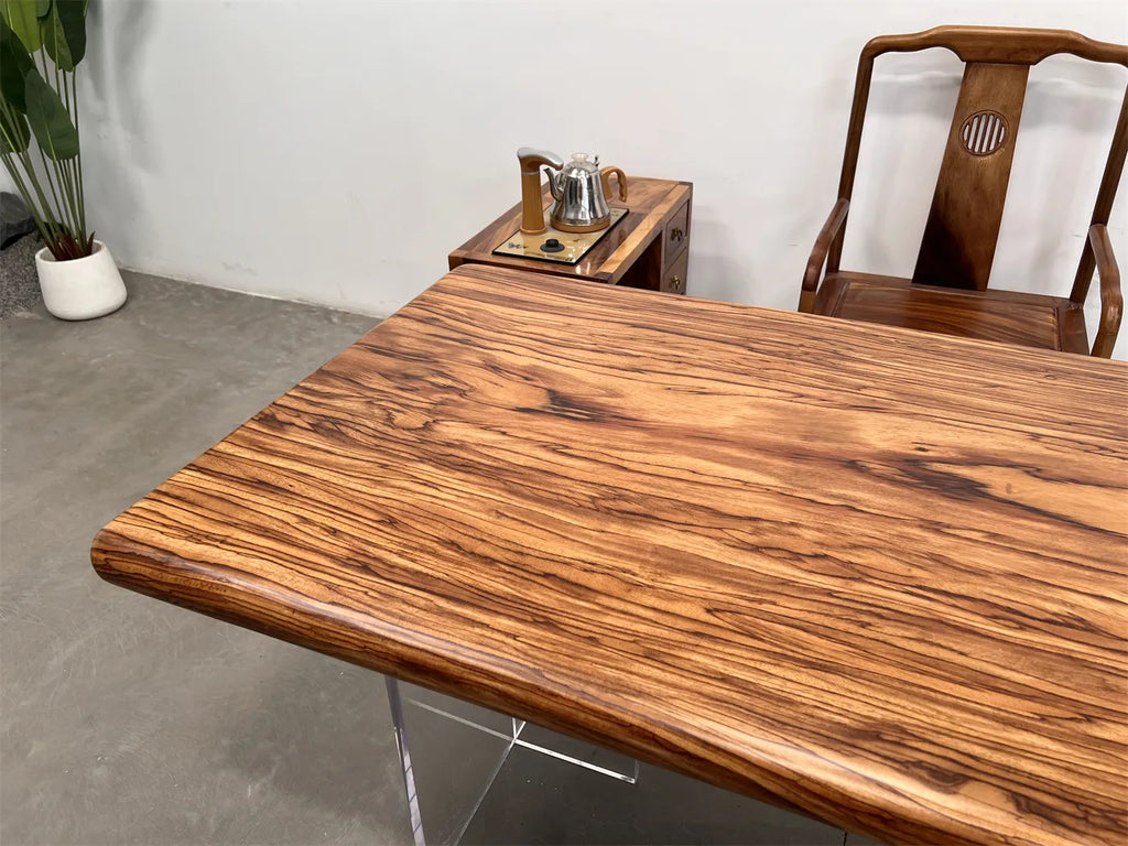 Artisan Crafted Premium Zebrawood Dining Table - Modern Natural Edge Solid Wood Executive Desk