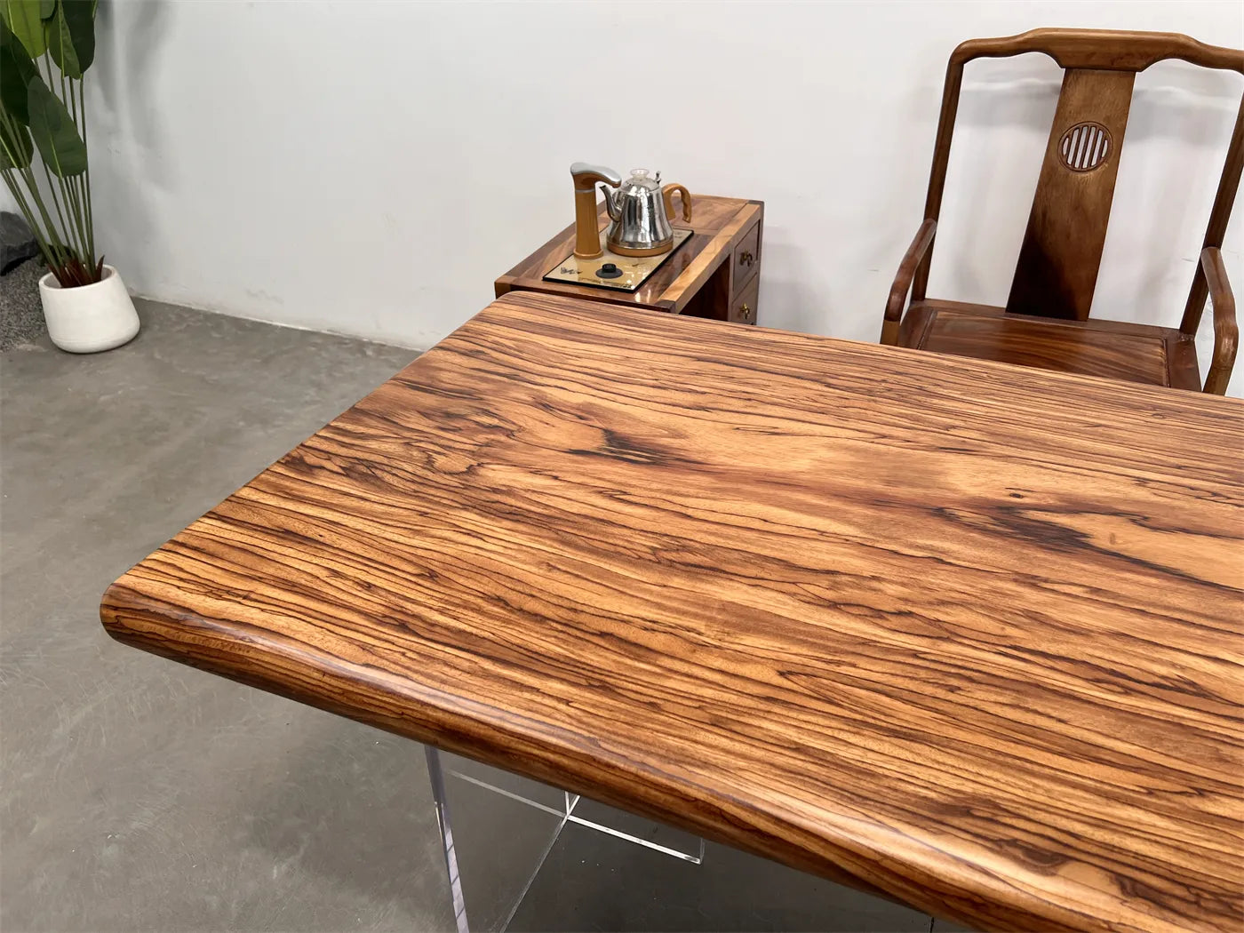 Artisan Crafted Premium Zebrawood Dining Table - Modern Natural Edge Solid Wood Executive Desk