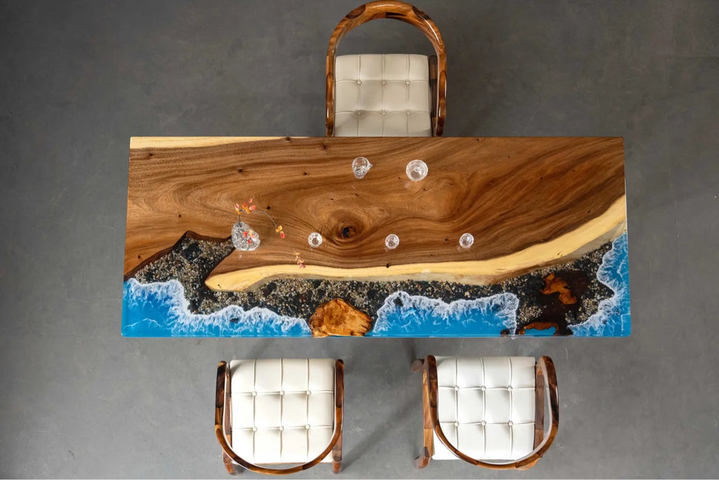Premium South American Walnut Resin Ocean River Tabletop - Live Edge Wood Luxury Dining & Conference Table Slab (220x90x5cm)