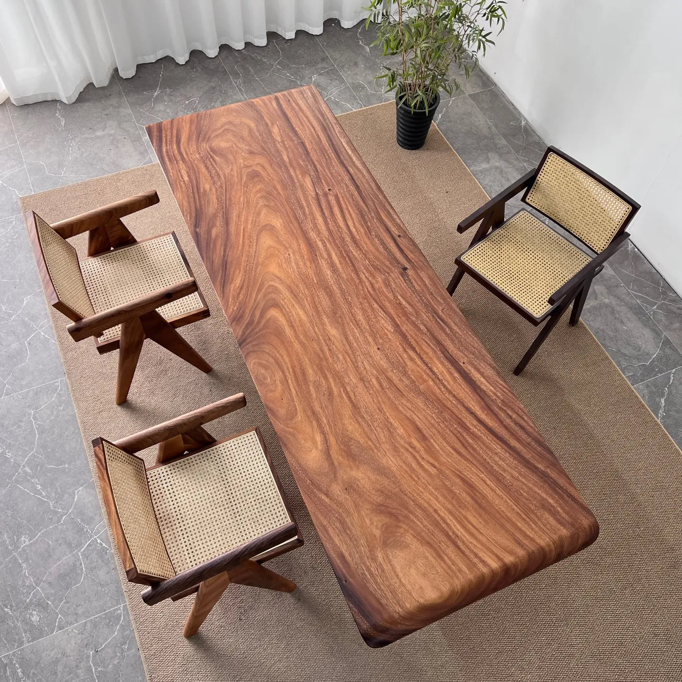 South American Walnut Live Edge Solid Wood Slab Dining Table – 235cm | Free Stainless Steel Base
