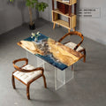 150cm Walnut Epoxy River Table | 3D Ocean Wave & Reef Resin Desk | 4-Seater Small Dining Table & Luxury Tea Table