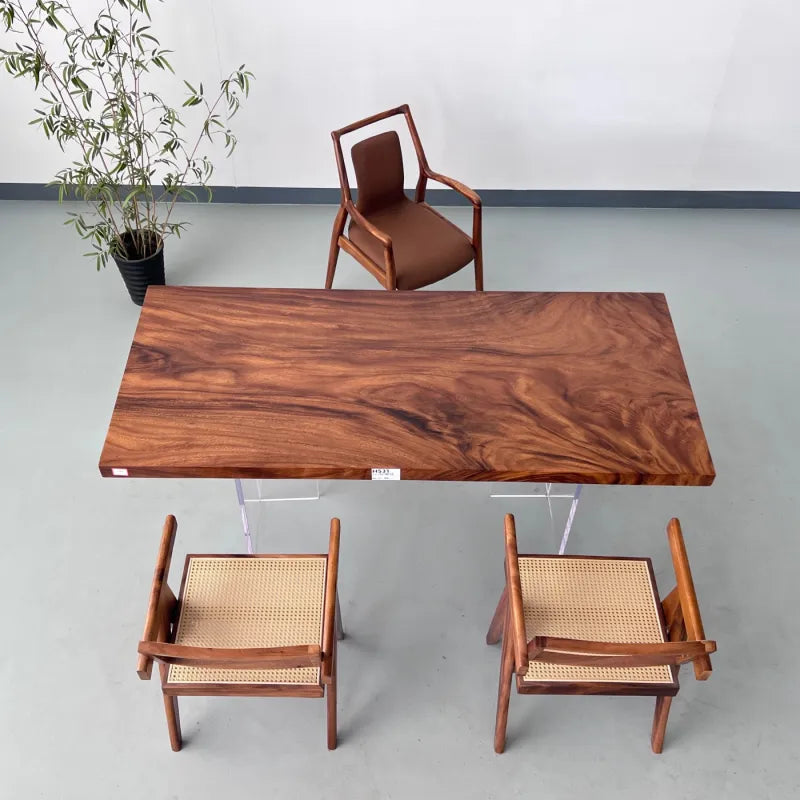 Premium Live Edge Suar Wood Dining Table | Handcrafted South American Walnut Slab Desk | Luxury Solid Wood Conference Table (192x85x6cm)