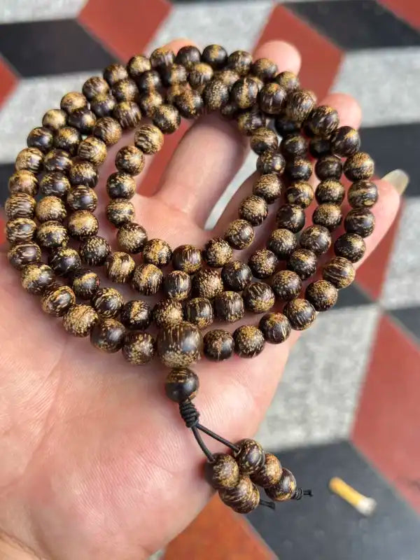 Hainan Huangqi Wild Agarwood Mala Bracelet | 108 Beads 8mm | Natural Oud Wood Prayer Beads | Free Shipping