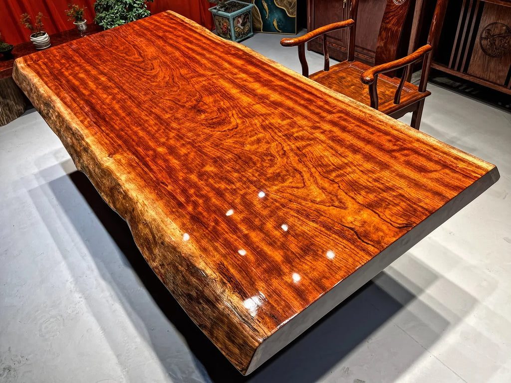 Exquisite Flame Grain Bubinga Live Edge Wood Slab Tabletop - Premium African Rosewood (Top Only)