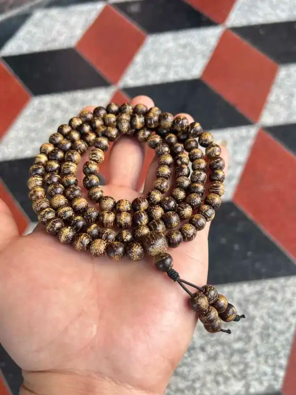 Hainan Huangqi Wild Agarwood Mala Bracelet | 108 Beads 8mm | Natural Oud Wood Prayer Beads | Free Shipping