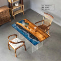 "Ocean Wave" River Tabletop: Solid Wood Slab Tea Table (Live-Edge Epoxy Resin Design) — Suitable for Dining or Coffee Tables