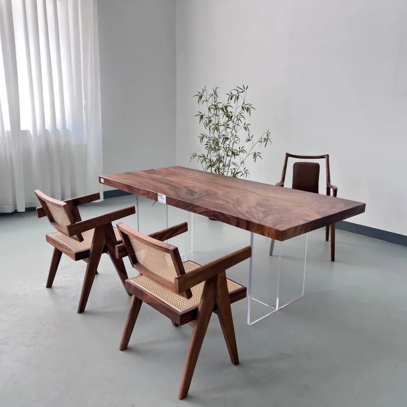 Premium Live Edge Suar Wood Dining Table | Handcrafted South American Walnut Slab Desk | Luxury Solid Wood Conference Table (192x85x6cm)