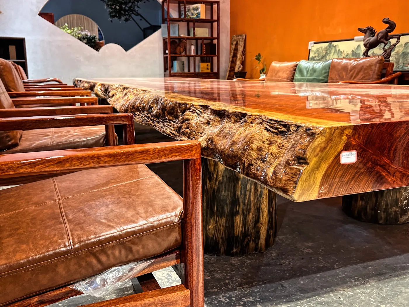 Statement Monumental Figured Bubinga Live Edge Conference Table Slab - Premium African Rosewood (Top Only)