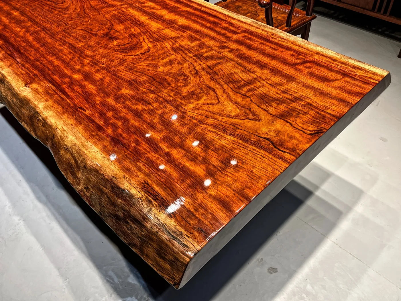 Exquisite Flame Grain Bubinga Live Edge Wood Slab Tabletop - Premium African Rosewood (Top Only)