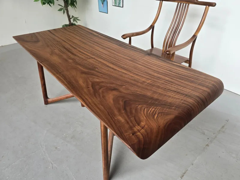 South American Walnut Live Slab Dining Table Top – 175x71cm | Rounded Edges | Stainless Steel Legs Included