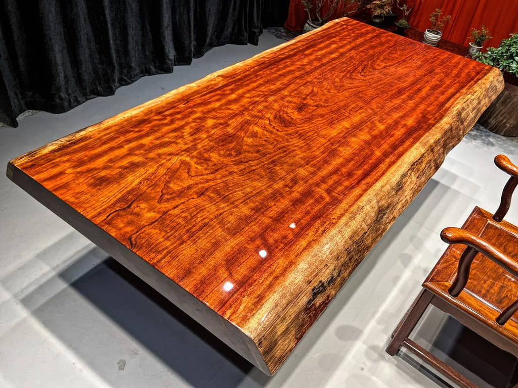 Exquisite Flame Grain Bubinga Live Edge Wood Slab Tabletop - Premium African Rosewood (Top Only)