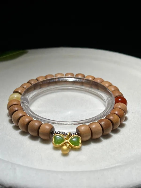 Natural Old Mountain Sandalwood Old Type Bucket Bead Single Circle Hand String for Men and Women Sandalwood Wooden Transport Bead Antique Play Bracelet