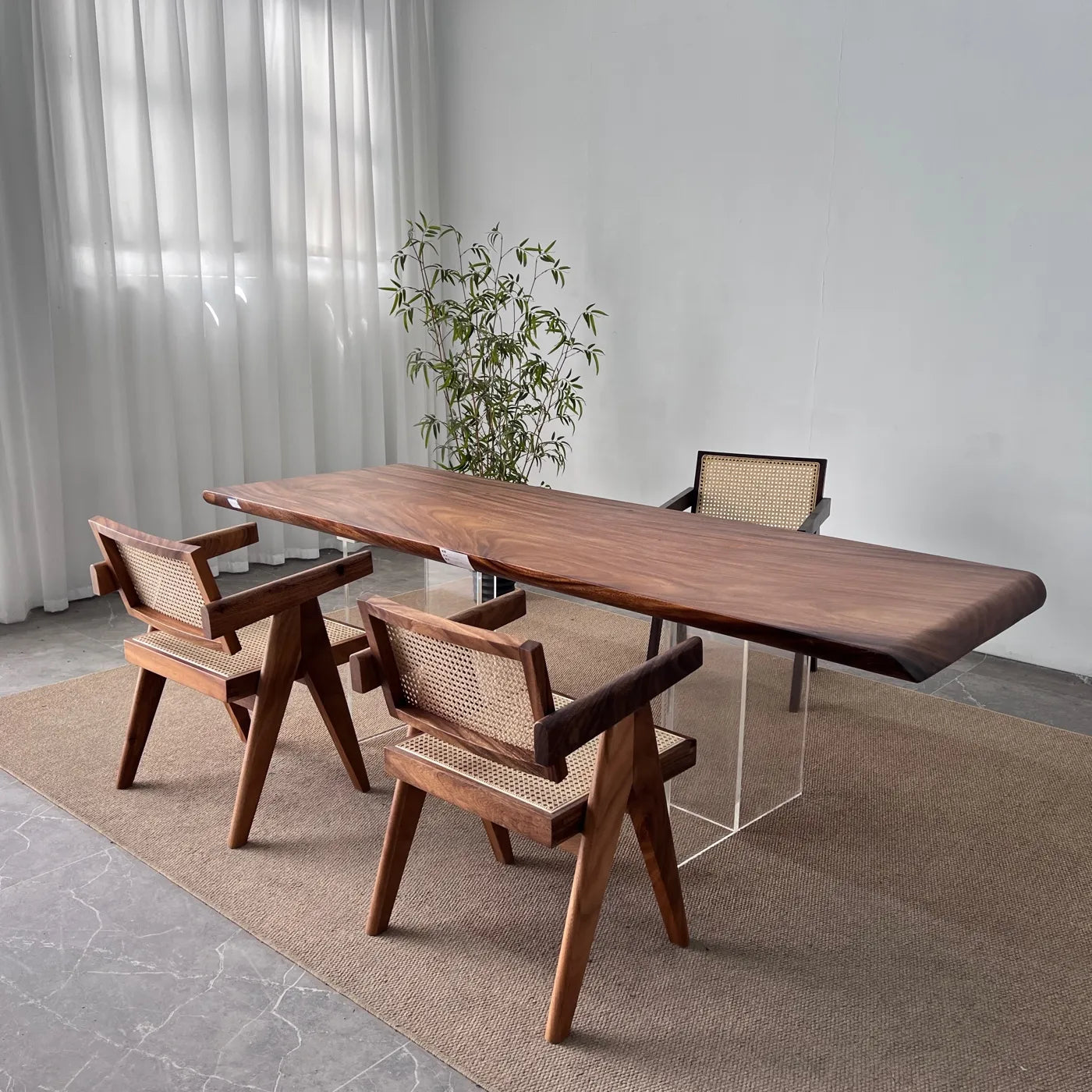 South American Walnut Live Edge Solid Wood Slab Dining Table – 235cm | Free Stainless Steel Base
