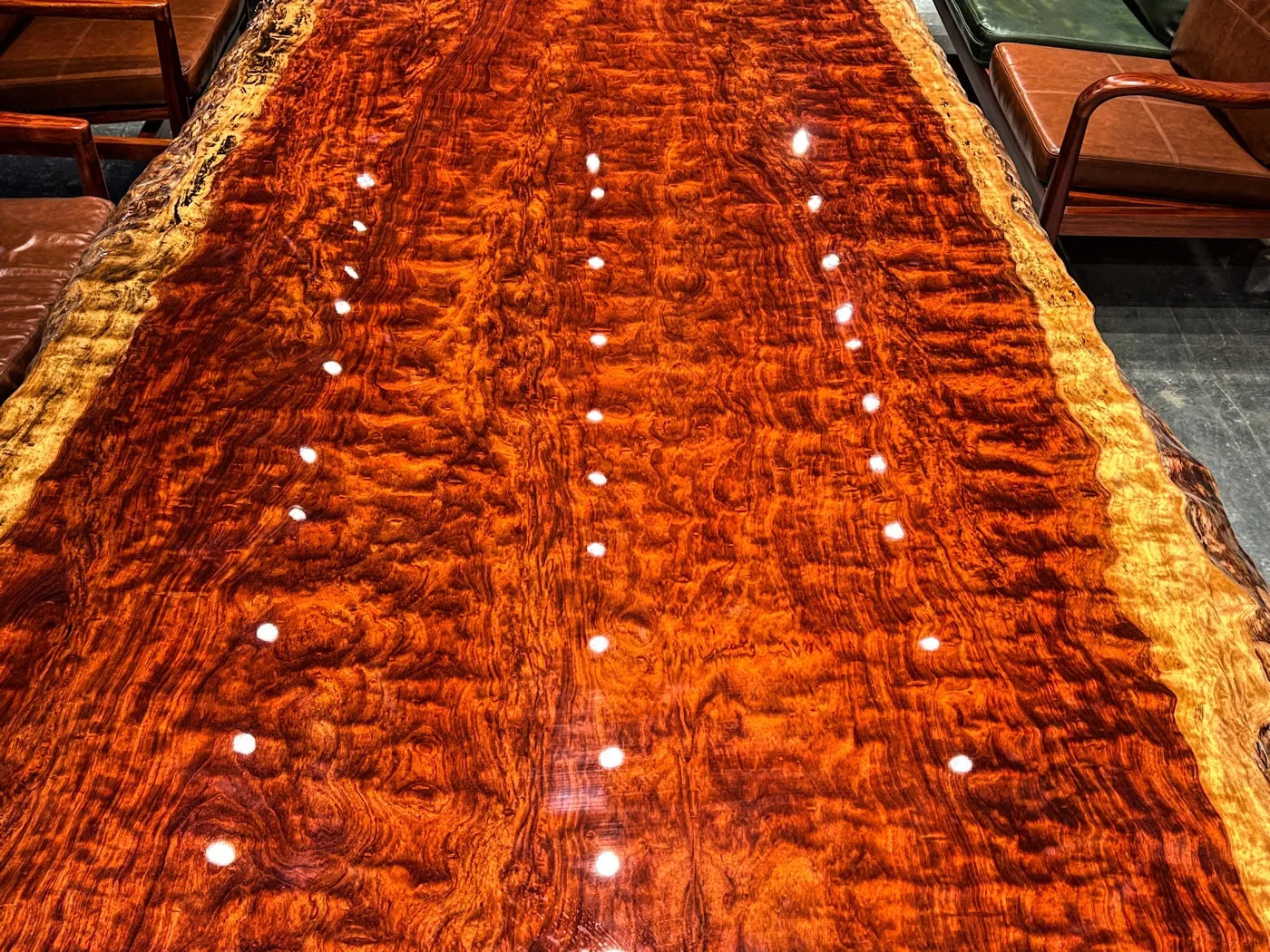 Statement Monumental Figured Bubinga Live Edge Conference Table Slab - Premium African Rosewood (Top Only)