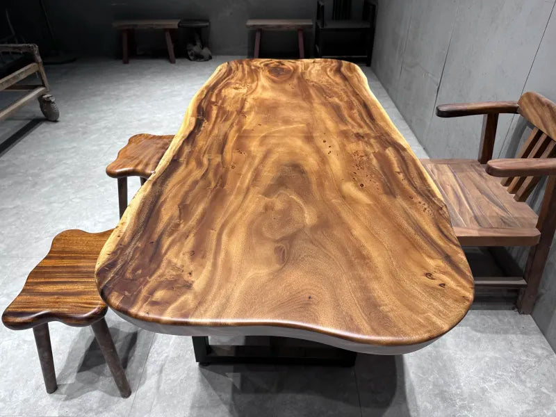 South American Walnut Solid Wood Large Board Tea Table Workbench Office Desk Original Wood Living Room Large Dining Table Surface Rainwood 1.8m
