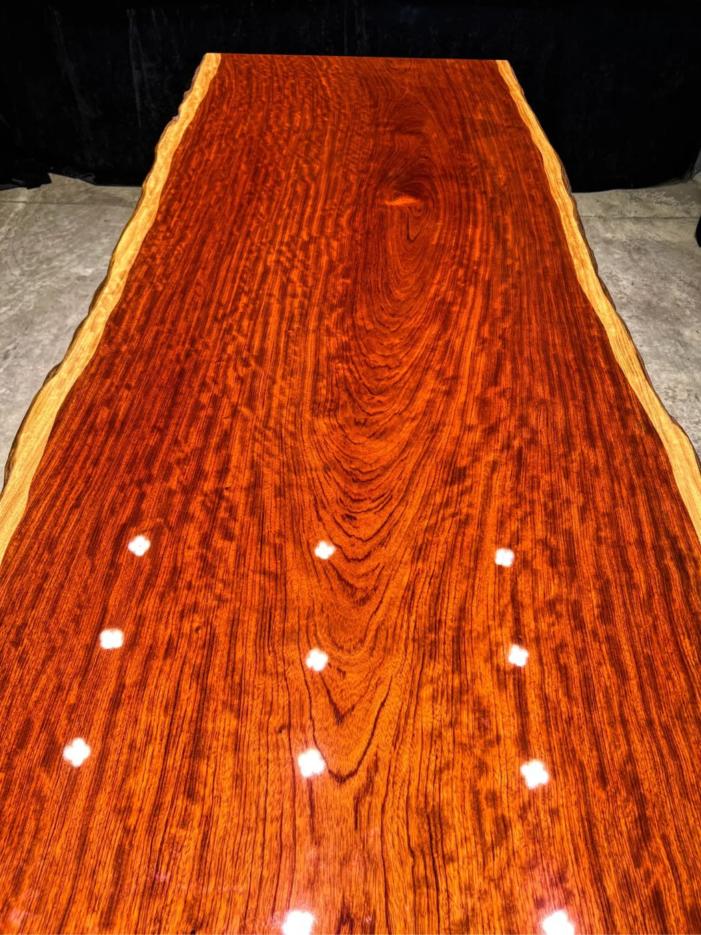 Bubinga Live Edge Solid Wood Slab Dining Table – 218cm | Free Stainless Steel Base