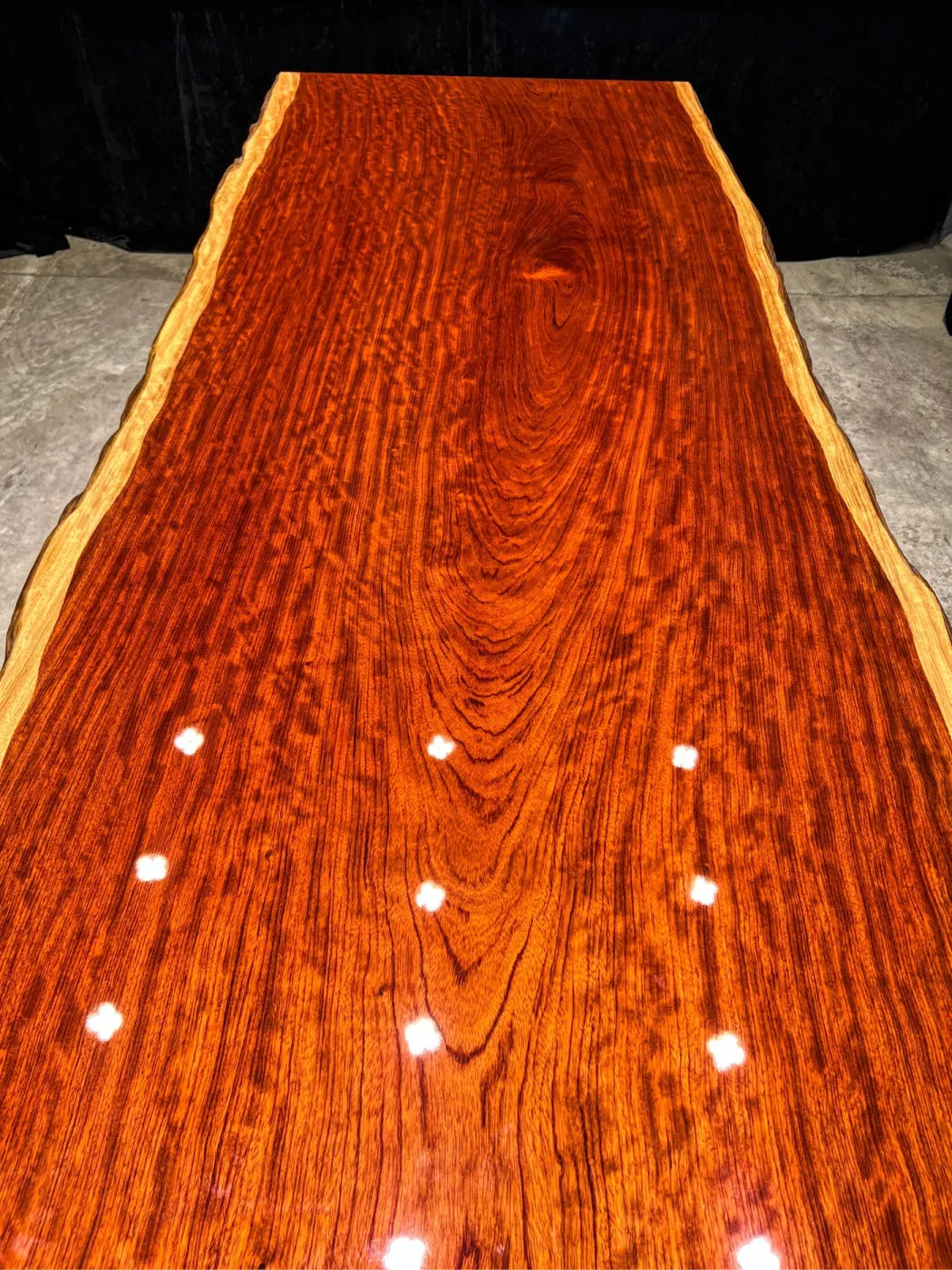Bubinga Live Edge Solid Wood Slab Dining Table – 218cm | Free Stainless Steel Base