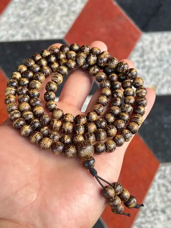 Hainan Huangqi Wild Agarwood Mala Bracelet | 108 Beads 8mm | Natural Oud Wood Prayer Beads | Free Shipping