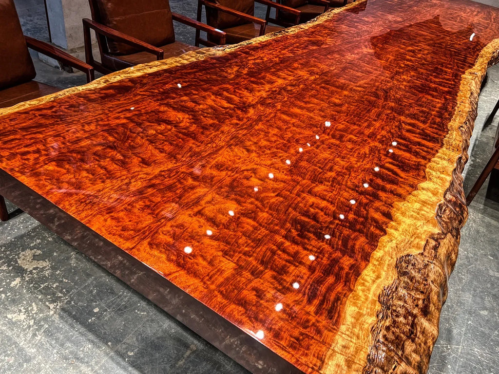 Statement Monumental Figured Bubinga Live Edge Conference Table Slab - Premium African Rosewood (Top Only)