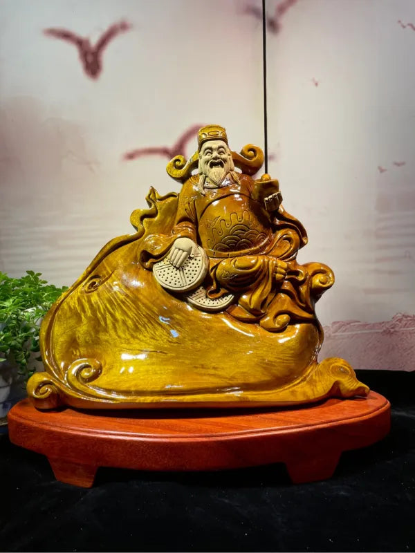 Caishen – The God of Wealth | Hand-Carved Solid Wood Sculpture