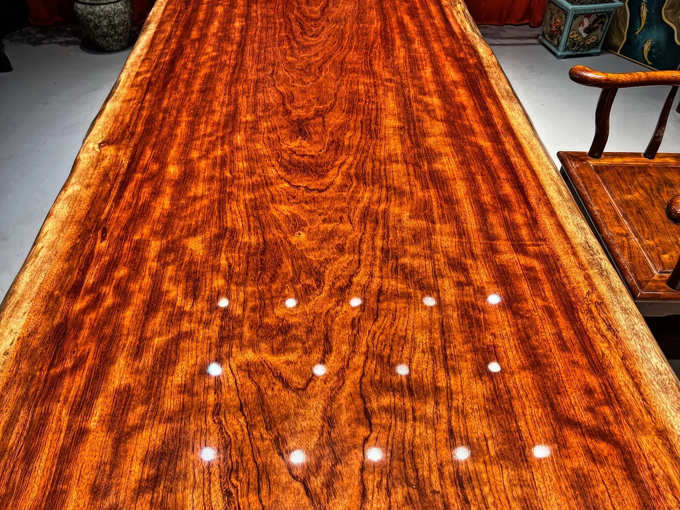 Exquisite Flame Grain Bubinga Live Edge Wood Slab Tabletop - Premium African Rosewood (Top Only)